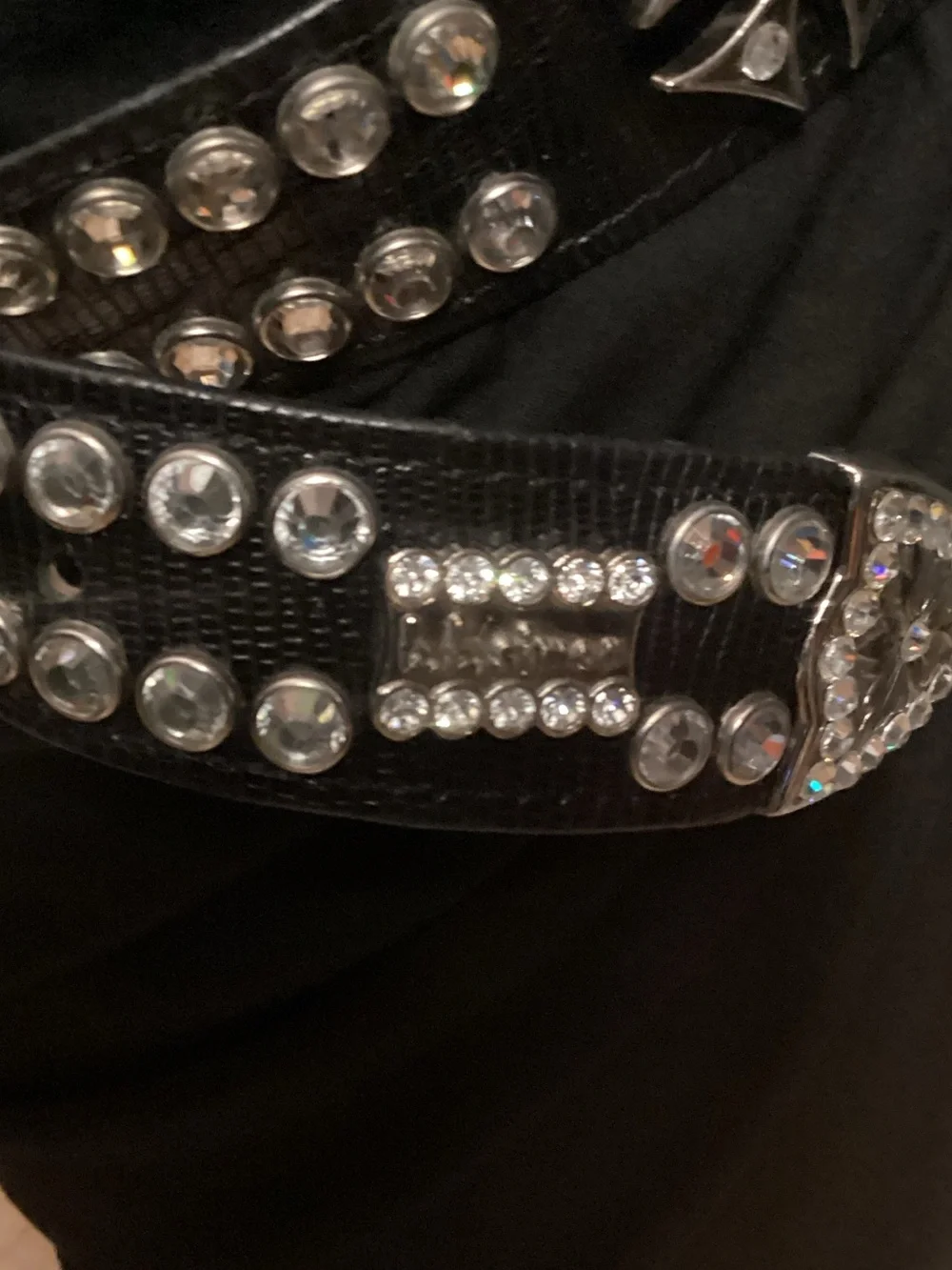 B.B.Simon Black Western Rhinestone Buckle Belt - XL